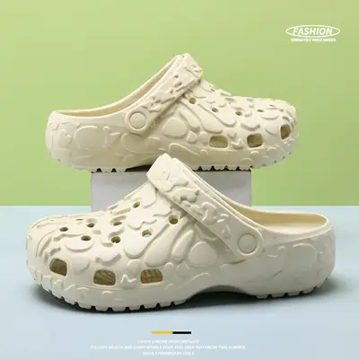 Women's Beige EVA Beach Slippers with Hole Design