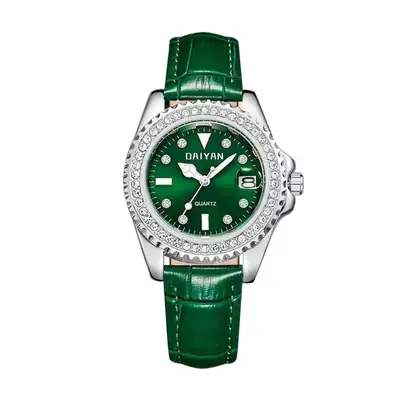 Women's Green Dial Waterproof Quartz Watch with Calendar