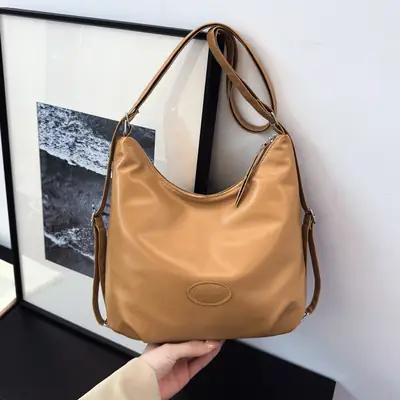 Textured Tan Shoulder Tote Bag 2024 Winter Large Capacity