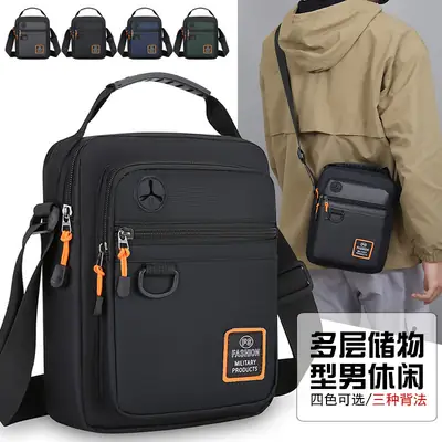 New Men's Blue Nylon Shoulder Bag with Crossbody Strap