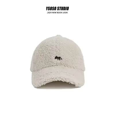 Korean Embroidered Fox Lamb Velvet Cap Women Winter Warm Large