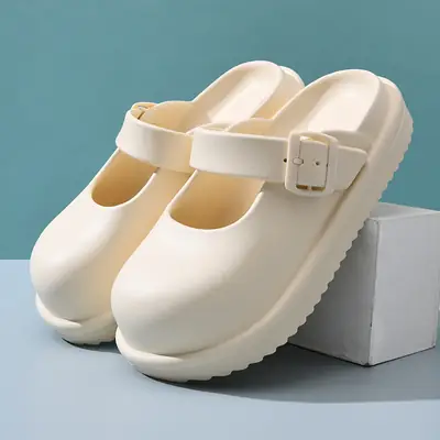 Women British Style Black Half Slippers Summer 2024