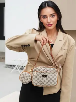 Women's Crossbody Bag Set with Printed Pattern