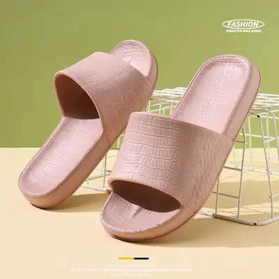Women's Black Croc Strap Slippers Summer Non-Slip