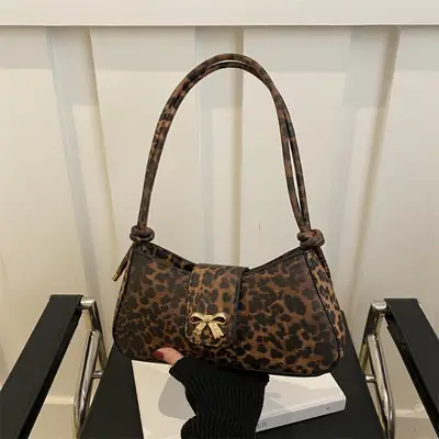 Leopard Print Bow Shoulder Bag for Women