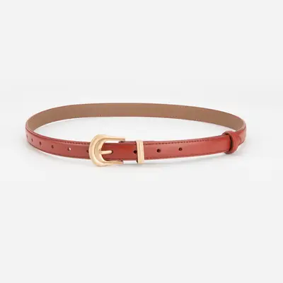 Women's Beige Leather Belt with Gold Buckle