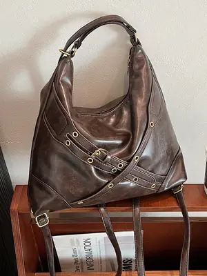 Women's Retro Brown Shoulder Backpack 2024 New Commuter Tote