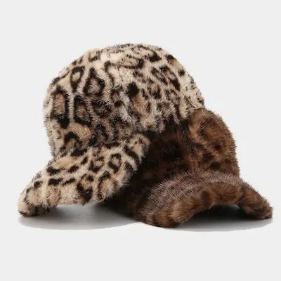 Leopard Plush Cap for Women Men Winter Warm Outdoor