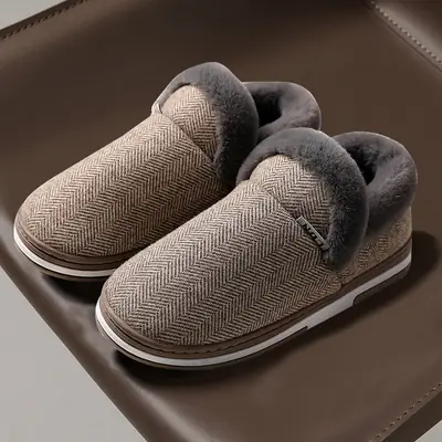 Men's Cotton Slippers Winter New Indoor Home Use Warm Thick-Soled Non-Slip Home Elderly Bag Heel Plush Cotton Shoes