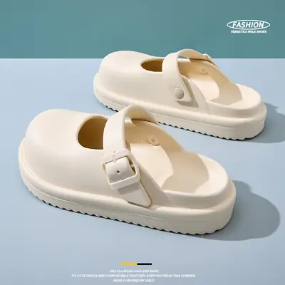 Cream Mary Jane Thigh Top Slippers EVA
