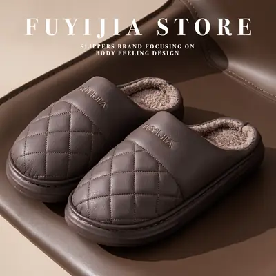 High-grade cotton slippers men's winter thick bottom new home indoor non-slip warm fleece-lined thickened plus size slippers for men