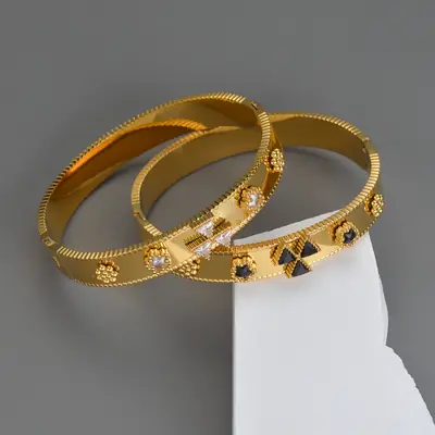 18K Gold Cross Bracelet with Zircon Stones