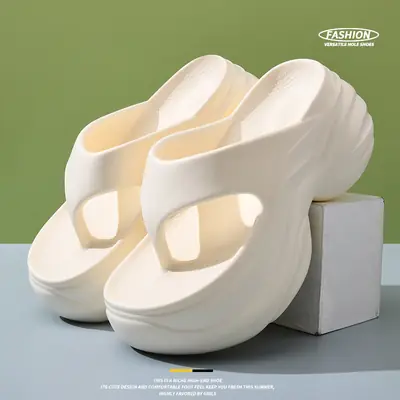 Women's 8CM Thick White Flip Flops Summer Sandals