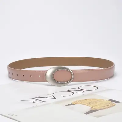 White Slim Fit Oval Buckle Belt for Men Women