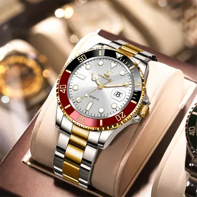 Men's Swiss Quartz Watch with Red Crystal Band & Luminous Dial