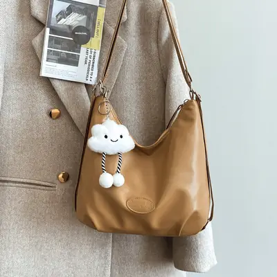 Women's Black Korean Style Shoulder Bag with Cloud Charm