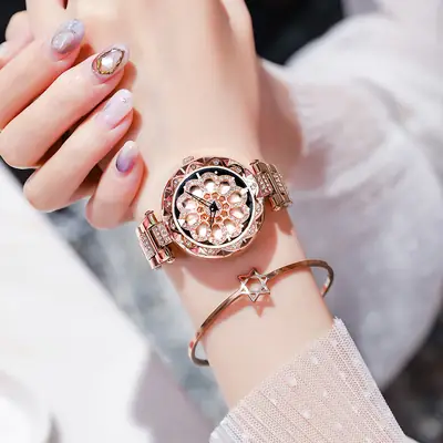 Blue Snowflake Women's Running Watch with Diamond Strap