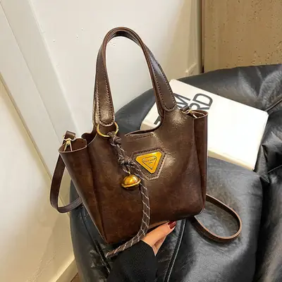 Women Retro Satchel Bag Brown Leather 2024