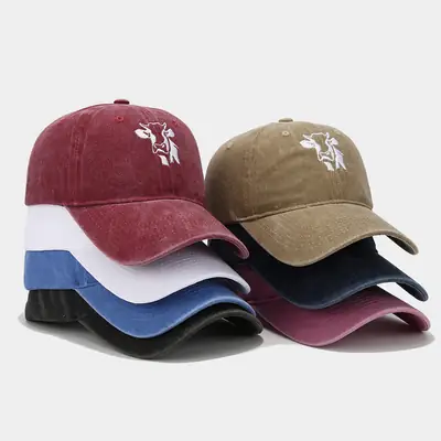Women Cow Embroidered Cap White Baseball Cap