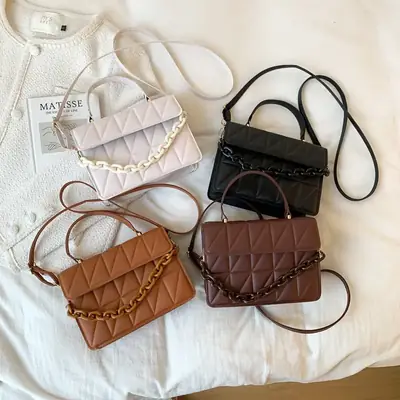 2022 Women's Quilted Crossbody Bag Black Brown