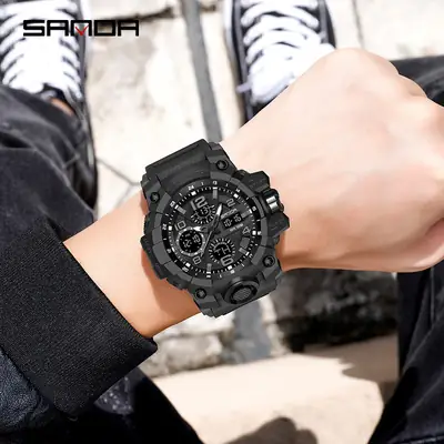 Sanda Sport Watch Men White Digital Chronograph