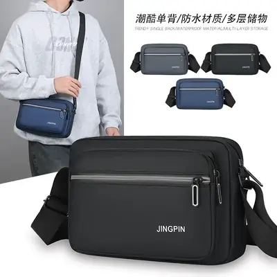 Men Blue Nylon Crossbody Bag Small Business Commuter