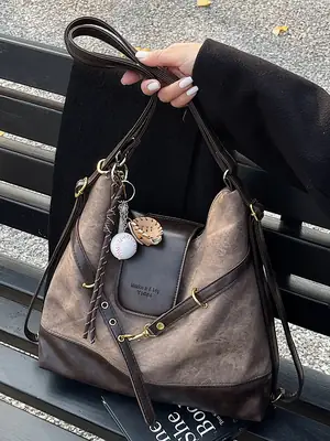 Women Retro Style Shoulder Tote Bag Beige Brown