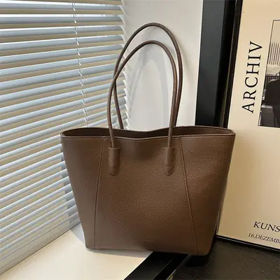 Black Leather Tote Bag for Women 2024 Autumn Winter