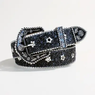 Women's Sparkly Silver Belt with Buckle
