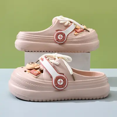 Cartoon Hole Shoes Women's Thick Slip-on Eva Outwear Slippers Soft All-match Non-slip Heightened Beach Toe Slippers