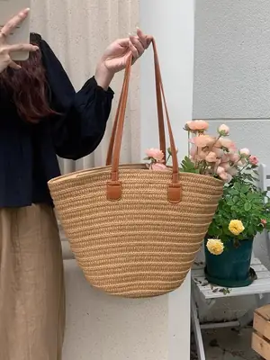 Women Straw Woven Tote Bag Large Capacity Beach Bag