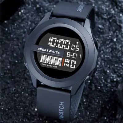 Men's Blue Digital Sportwatch with Water Resistant Strap