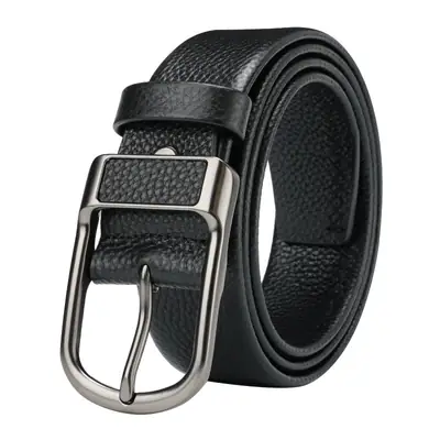 Men's Black Cowhide Belt with Silver Buckle