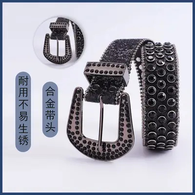 Black Diamond Rhinestone Belt for Men Women