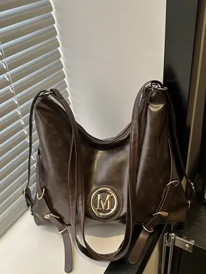 Women's Brown Leather Tote Bag with Logo