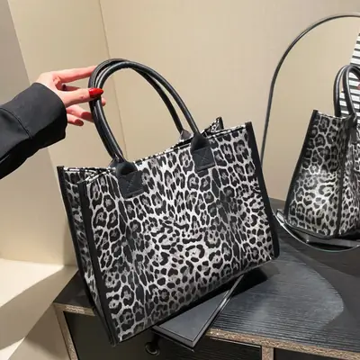 Vintage Leopard Print Women's Shoulder Bag Large Capacity