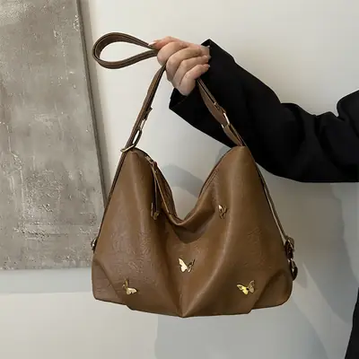 Black Butterfly Embroidered Women's Shoulder Bag 2024 Winter