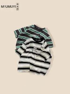 Kids Striped T-Shirt Boys 2026 Korean Style