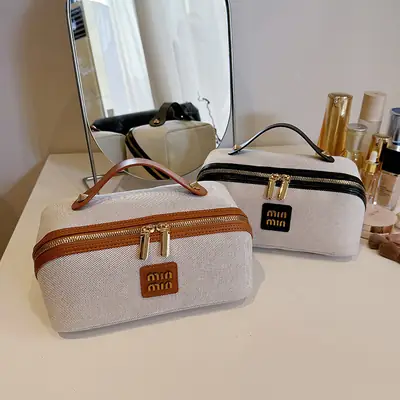 2024 New Retro Cosmetic Bag Large Capacity Portable Travel Cosmetic Storage Bag Toiletry Bag Makeup Brush