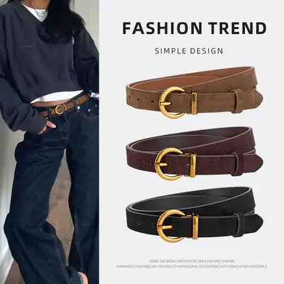 Women's Frosted Anti-Velvet Belt Round Pin Buckle