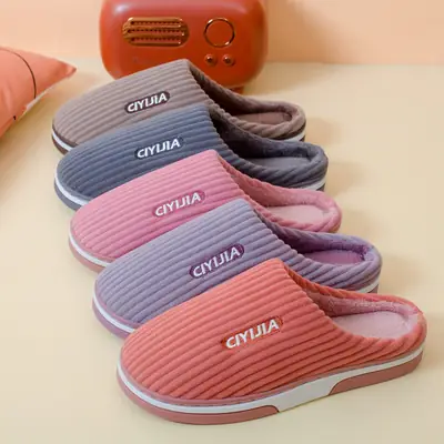 Slippers autumn and winter warm home couple cotton slippers thickened non-slip cross-border wholesale winter plush cotton slippers cross-border
