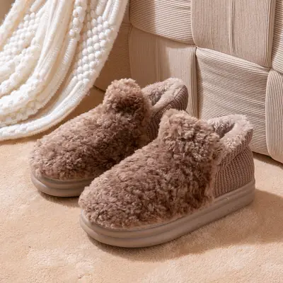 Men's Fleece Warm Bag-heel Slippers Brown