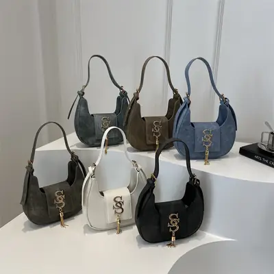 Retro Elegant Crescent Bag Grey Shoulder Bag Winter Luxury