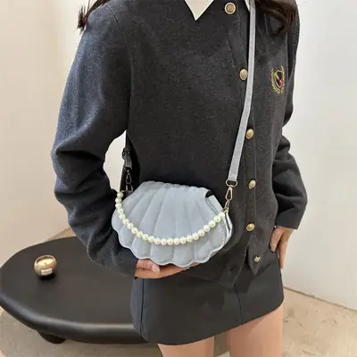 Black Pearl Embellished Shoulder Bag for Women