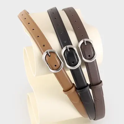 Women Brown Cowhide Belt with Silver Buckle 2024