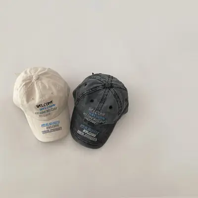 Children's Wash Denim Cap Beige Olive Grey Black Spring Autumn