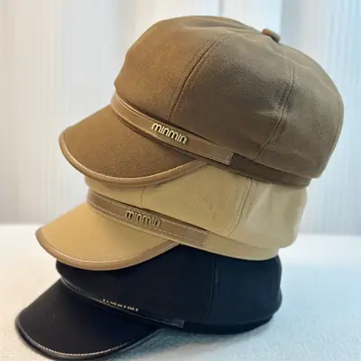 British Retro PU Leather Cap for Kids Autumn Winter