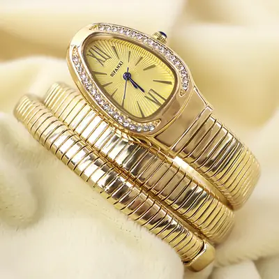 Gold Snake Design Bracelet Watch for Women