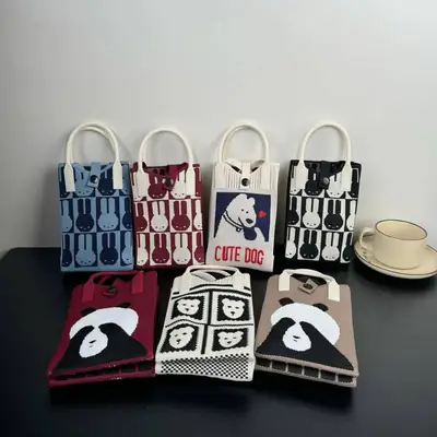 Cartoon Knitted Crossbody Bag Dopamine Niche