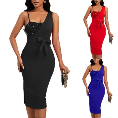 Black Beaded Split Skirt Evening Dress for Women